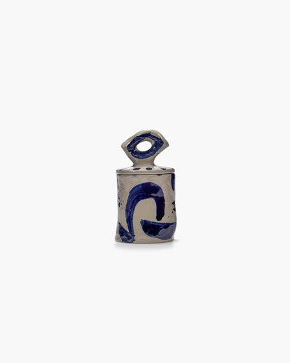 Lidded ceramic pot 03 beige - blue Sophia