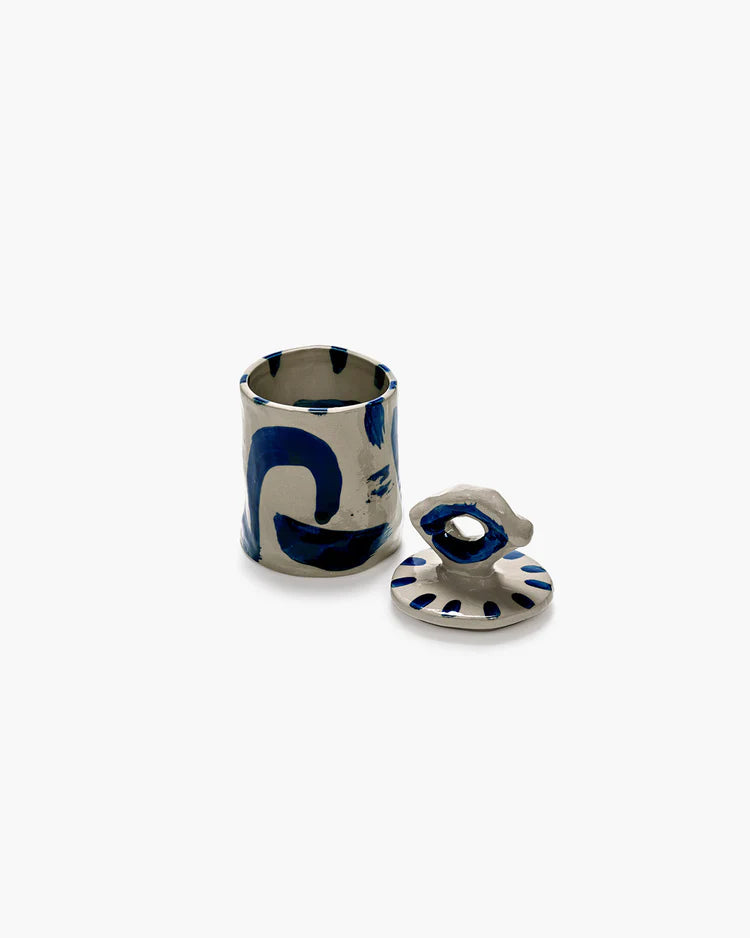 Lidded ceramic pot 03 beige - blue Sophia