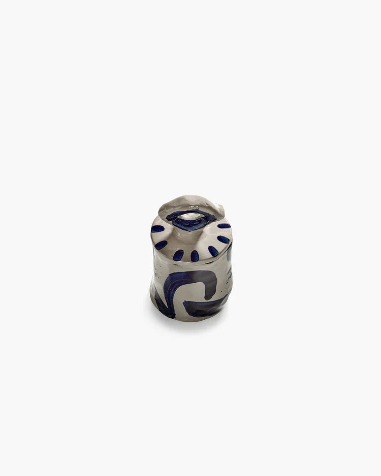 Lidded ceramic pot 03 beige - blue Sophia
