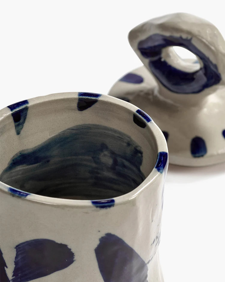 Lidded ceramic pot 03 beige - blue Sophia