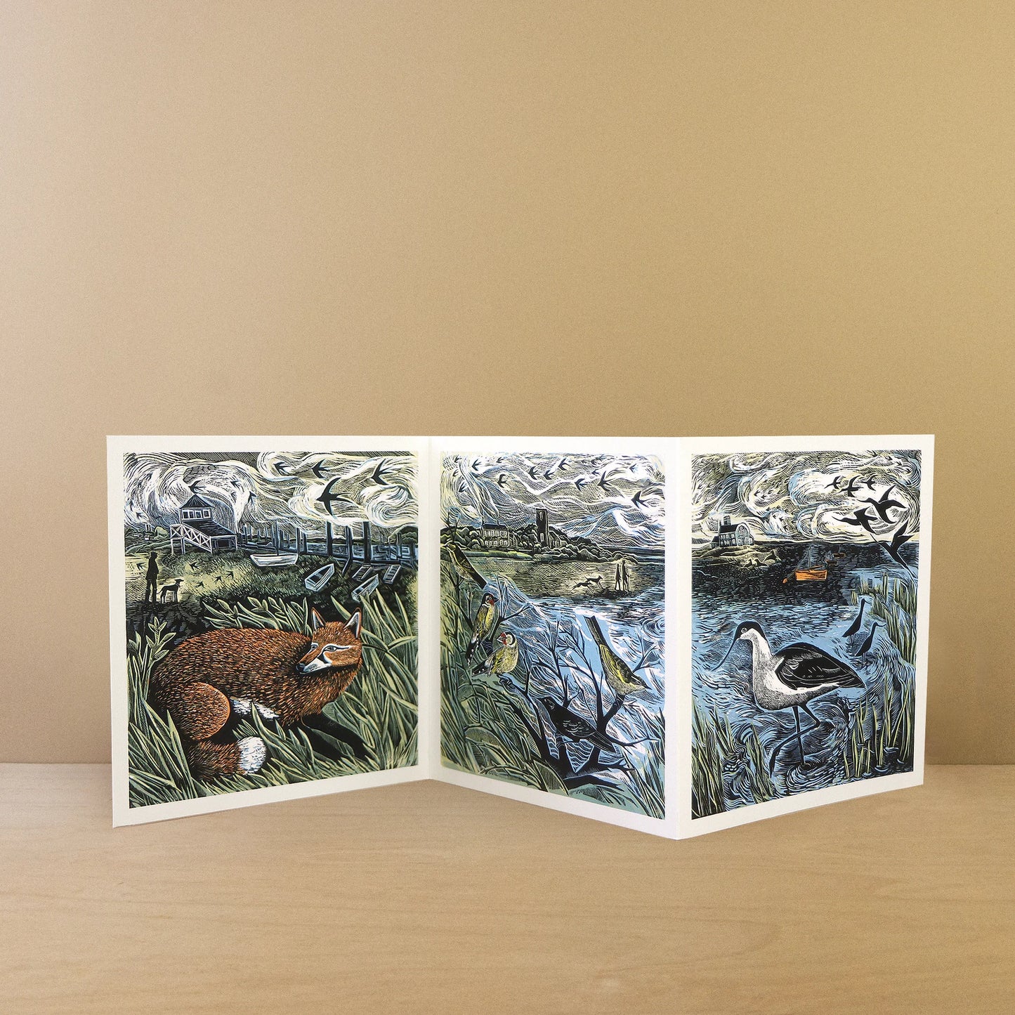Morston Blakeney Triptych die-cut card by Angela Harding