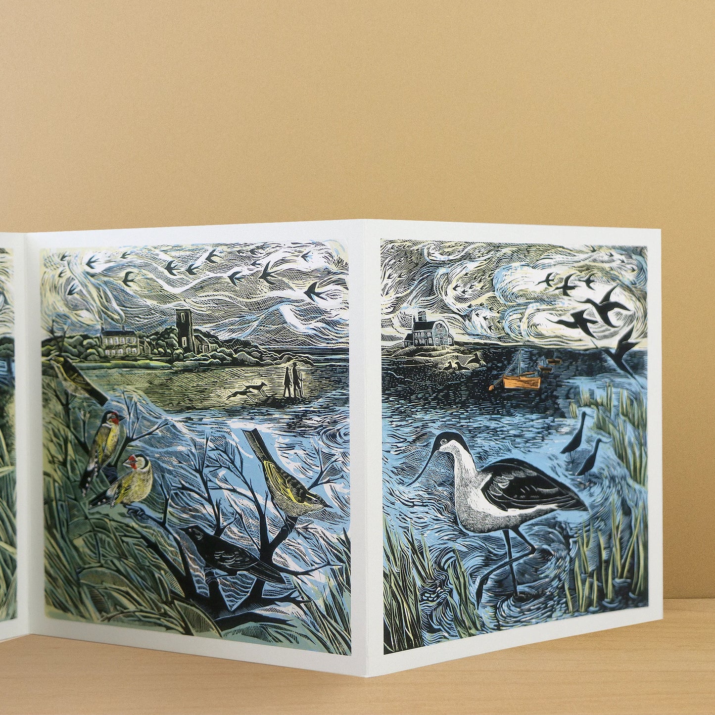 Morston Blakeney Triptych die-cut card by Angela Harding