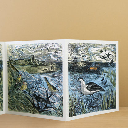 Morston Blakeney Triptych die-cut card by Angela Harding