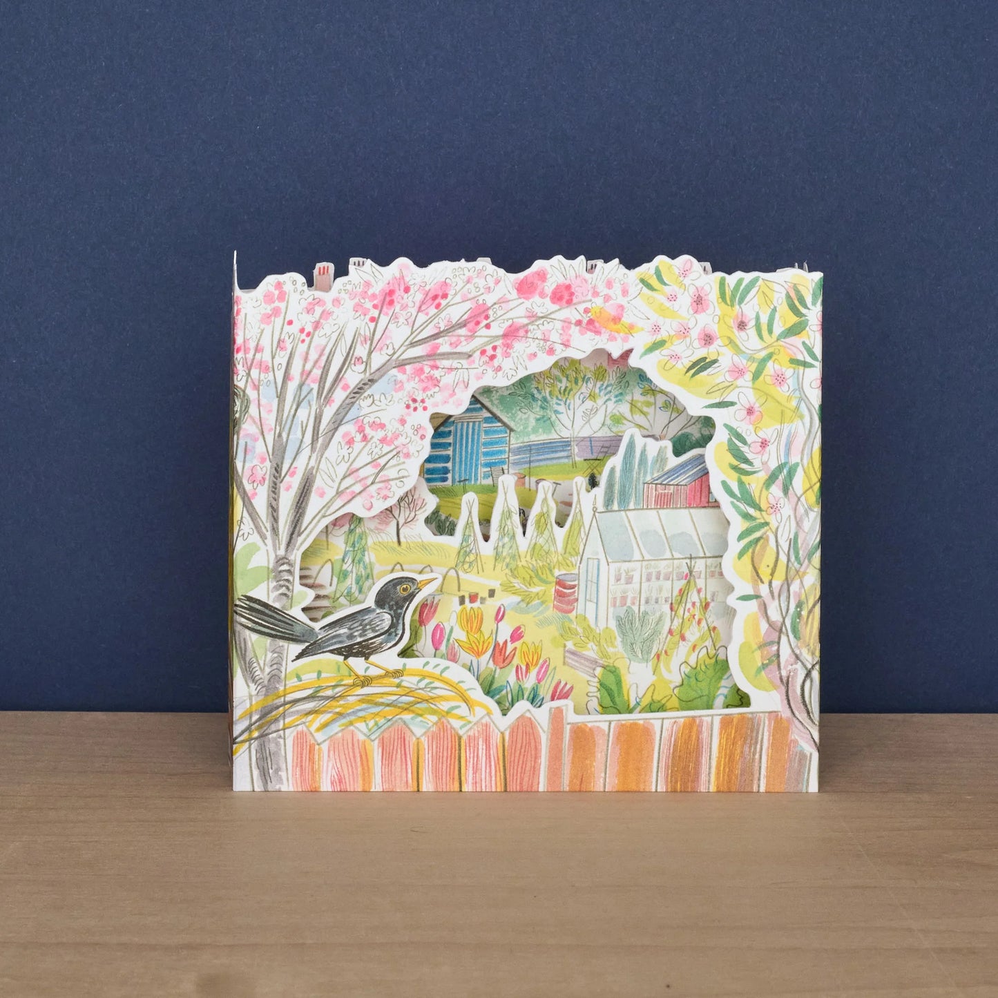 Blackbird Allotment die-cut card by Emily Sutton