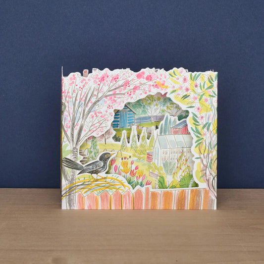 Blackbird Allotment die-cut card by Emily Sutton
