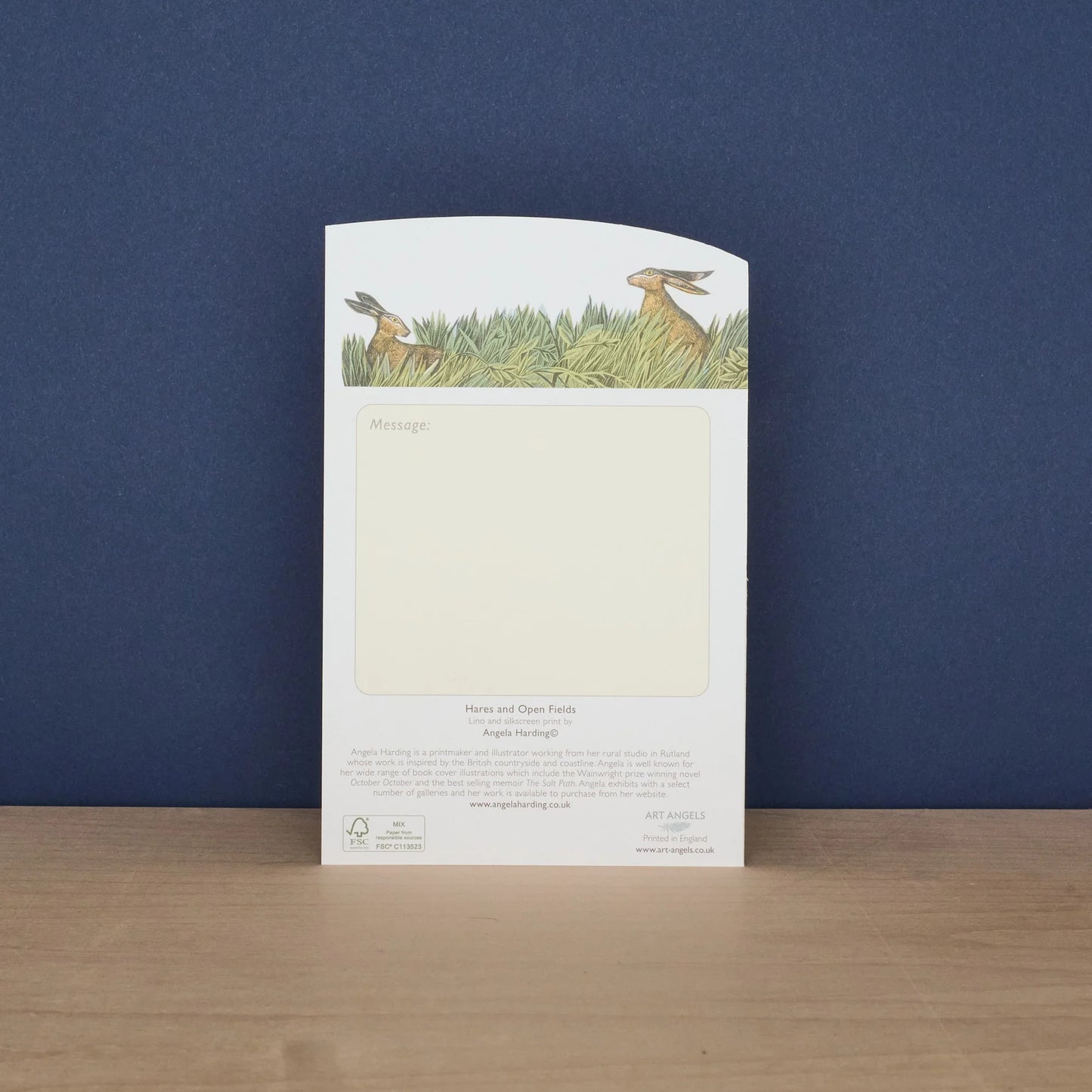 Hares & Open Fields die-cut card by Angela Harding