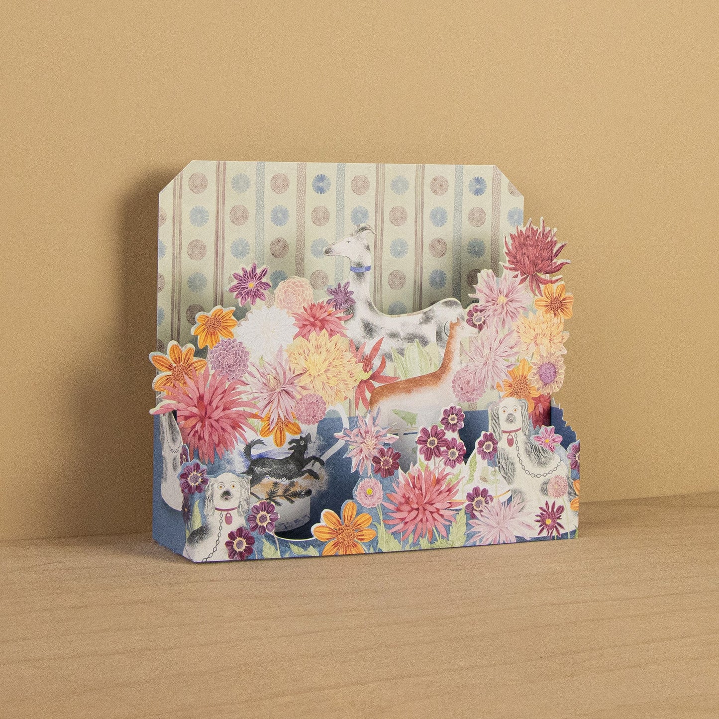 Dahlias and Dogs die-cut card by Angie Lewin