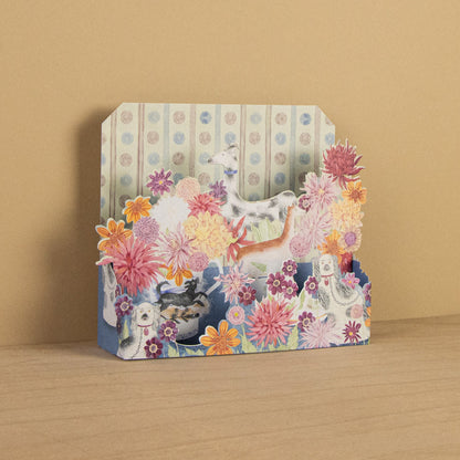 Dahlias and Dogs die-cut card by Angie Lewin