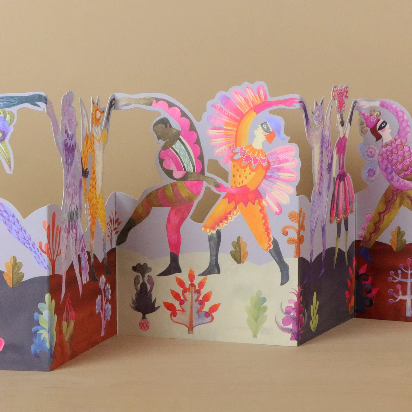 Carnival Dancers die-cut card by Sarah Young