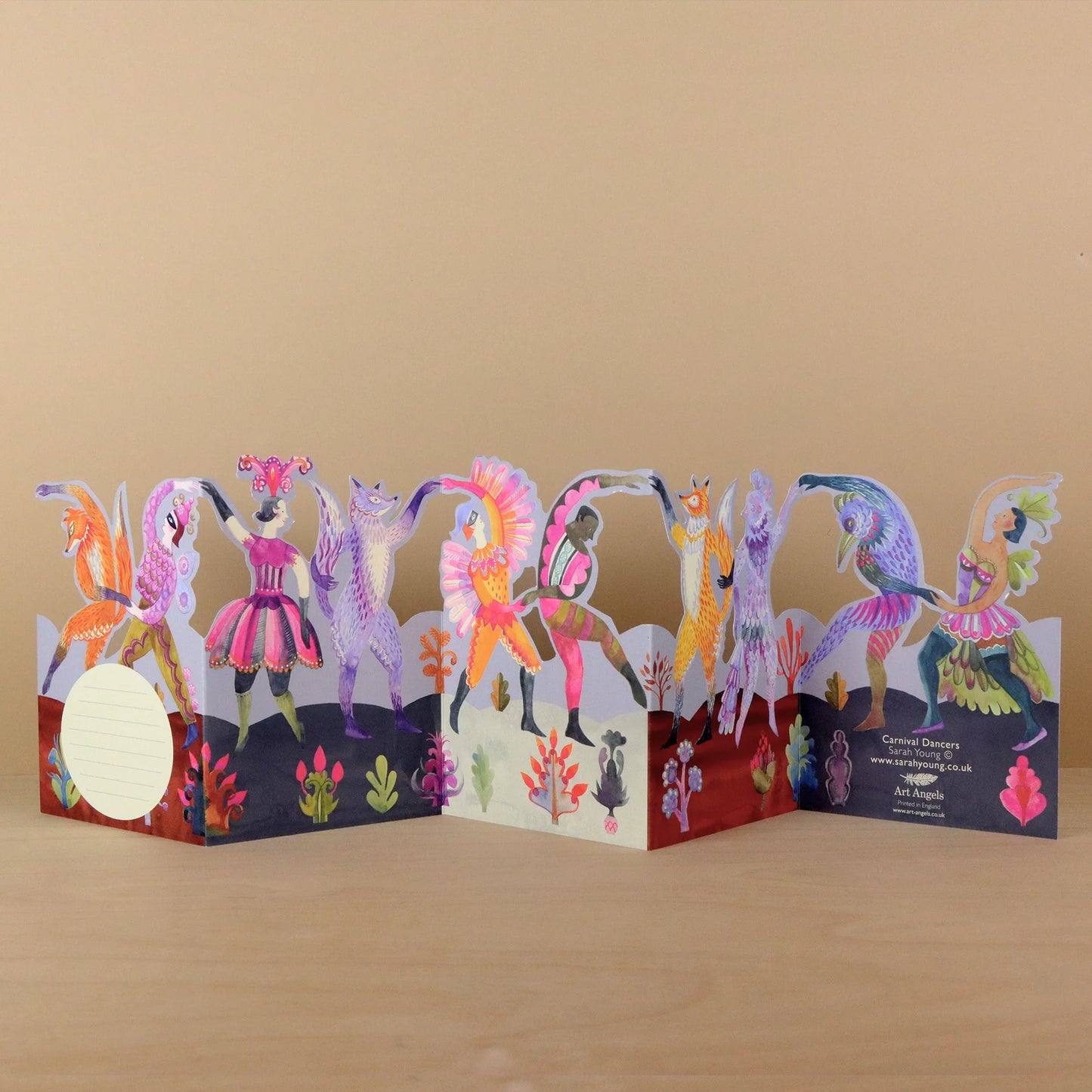 Carnival Dancers die-cut card by Sarah Young