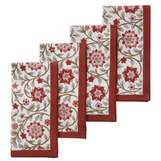 Hand Block Printed Napkins S/4 PCS Roja Scarlet