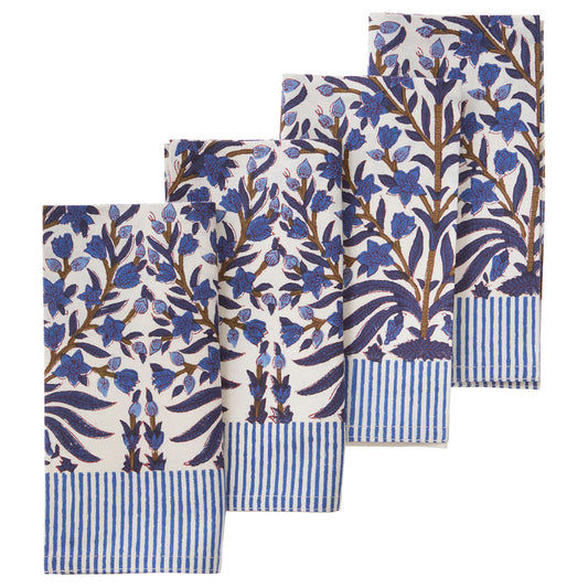 Hand Block Printed Napkins S/4 PCS Jasmine Indigo