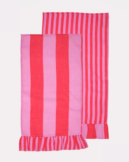 Amuse la Bouche Hand Towel set of 2 Fuchsia Stripe