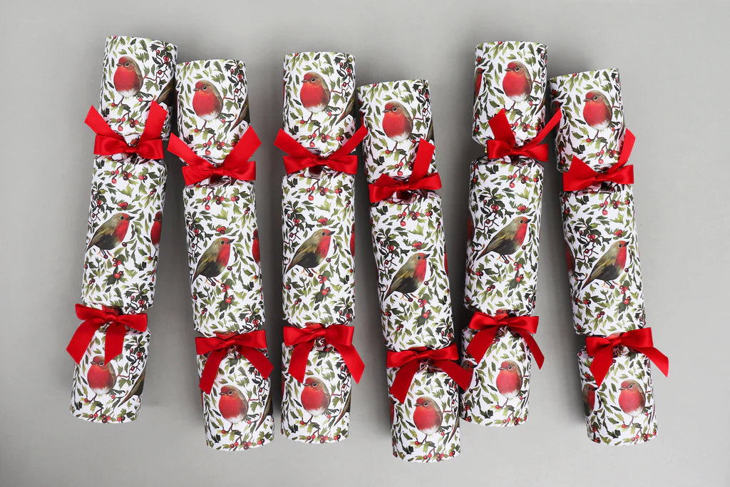 6 Luxury Christmas Crackers - Robin