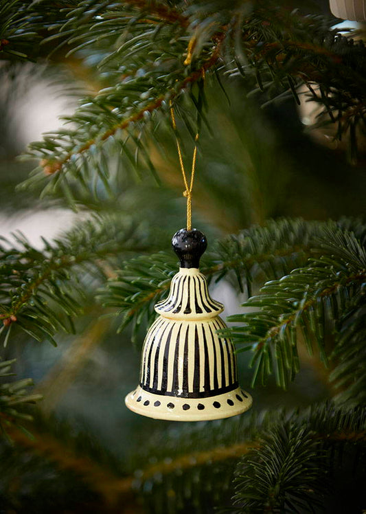 Papier Mâché Bells 8cm Gaya Cream / Black