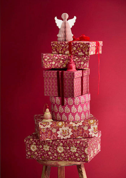 Papier Mâché Bells 8cm Gaya Ruby/Cream
