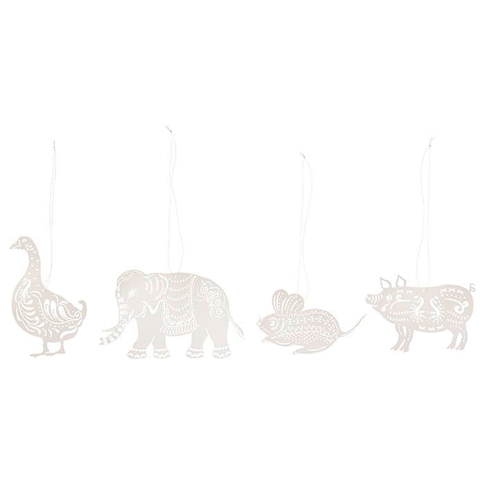Paper Ornaments Animals 4-10cm Off White S/4pcs