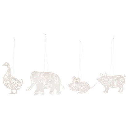 Paper Ornaments Animals 4-10cm Off White S/4pcs