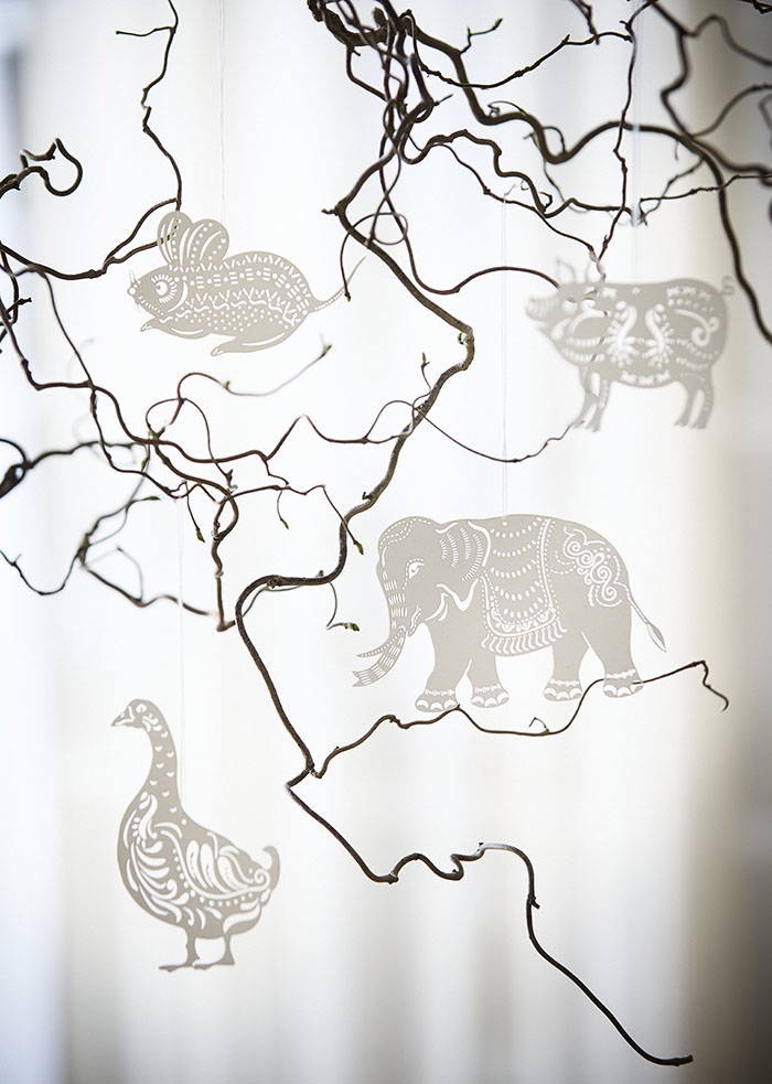 Paper Ornaments Animals 4-10cm Off White S/4pcs
