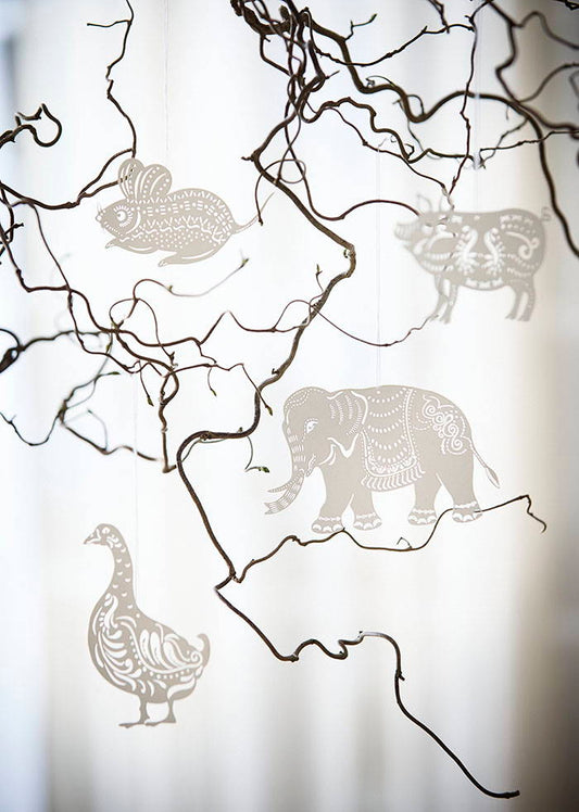 Paper Ornaments Animals 4-10cm Off White S/4pcs
