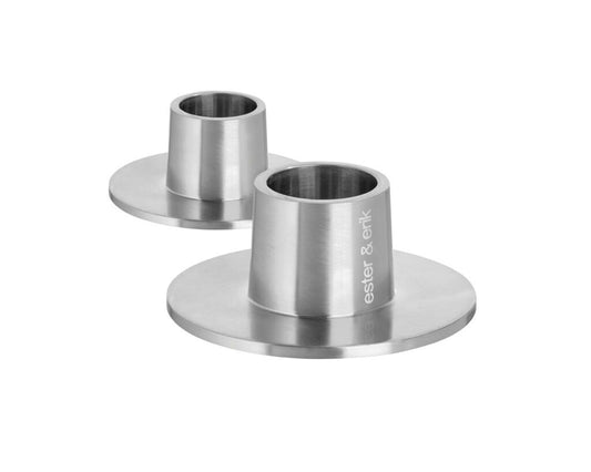 Ester and Erik Candle Holders 2pc - Matt Silver Medium