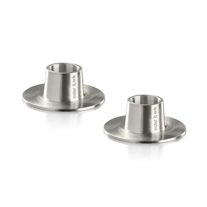 Ester and Erik Candle Holders 2pc - Matt Silver Small