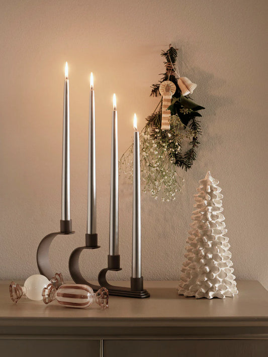 Smooth Taper Candle - Silver - Set 4
