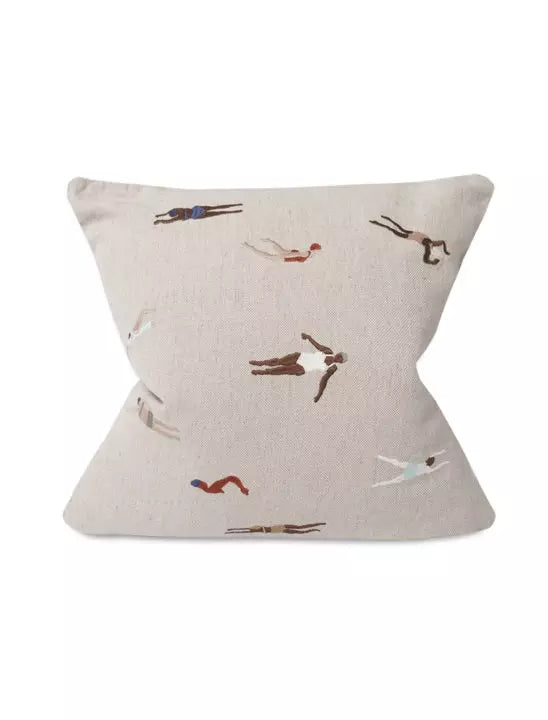 Swimmers Embroidered Cushion - Natural