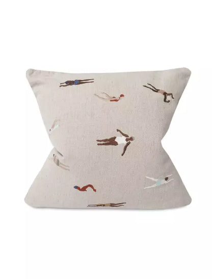 Swimmers Embroidered Cushion - Natural