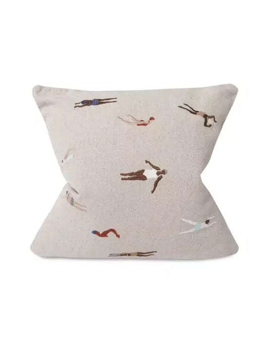 Swimmers Embroidered Cushion - Natural