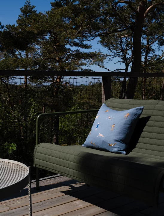 Swimmers Embroidered Cushion - Blue