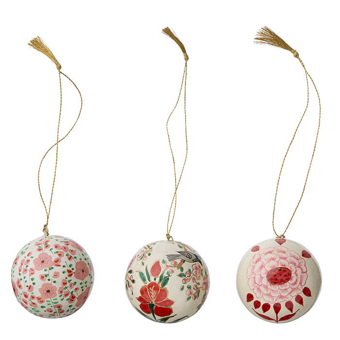 Papier Mâché Baubles Gaya Ø5cm Sage / Ruby