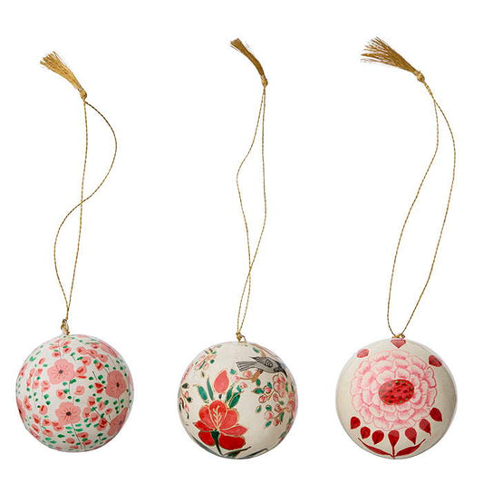 Papier Mâché Baubles Gaya Ø5cm Sage / Ruby