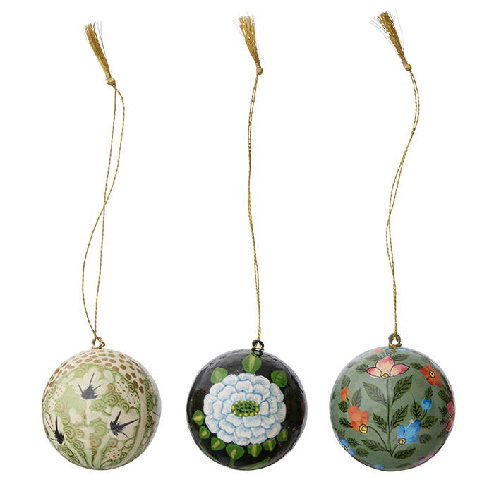 Papier Mâché Baubles Gaya Ø5cm Sage / Ruby