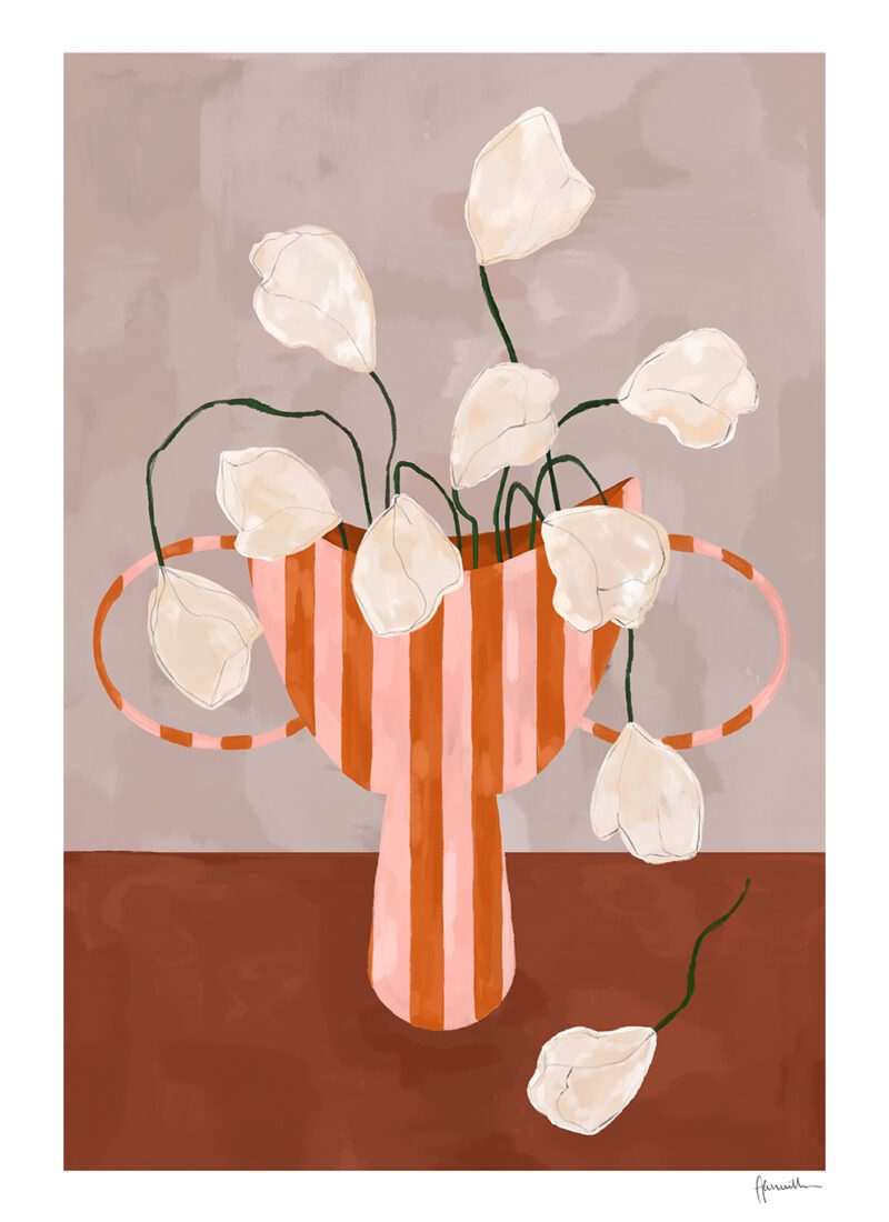 Black Frame - White Flowers in Striped Vase - Frankie Penwill