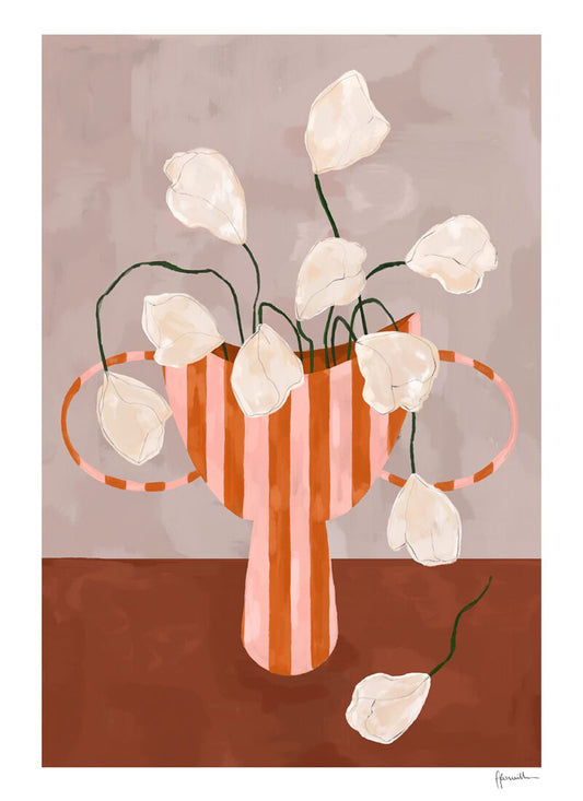 Black Frame - White Flowers in Striped Vase - Frankie Penwill