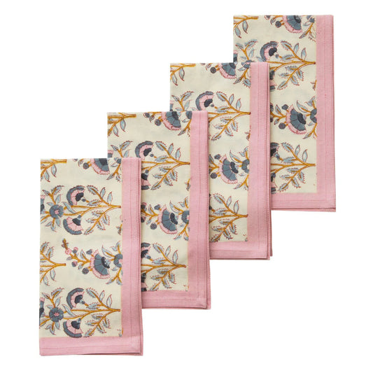 Hand Block Printed Napkins S/4 PCS Calla Azur