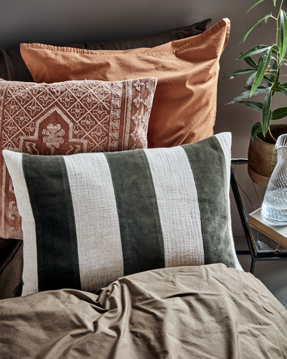 Block Stripe Cushion - Ivy / Cream