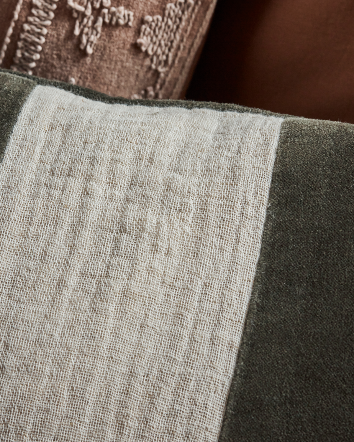 Block Stripe Cushion - Ivy / Cream