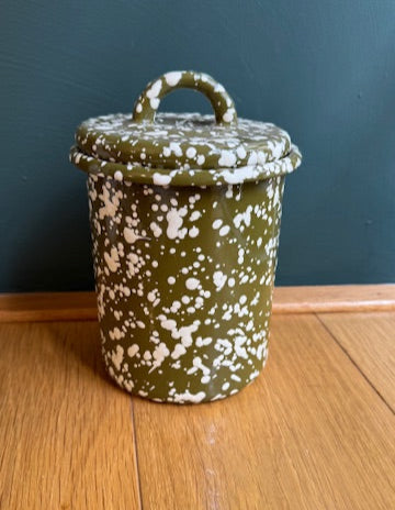Olive Splatter Enamel Canister
