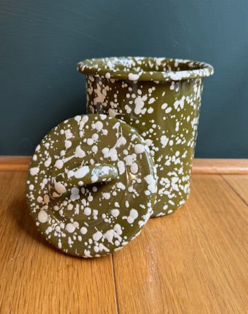 Olive Splatter Enamel Canister