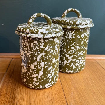 Olive Splatter Enamel Canister
