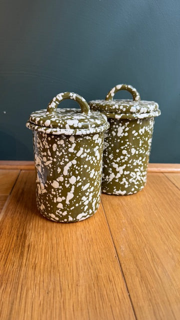 Olive Splatter Enamel Canister