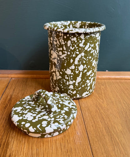 Olive Splatter Enamel Canister