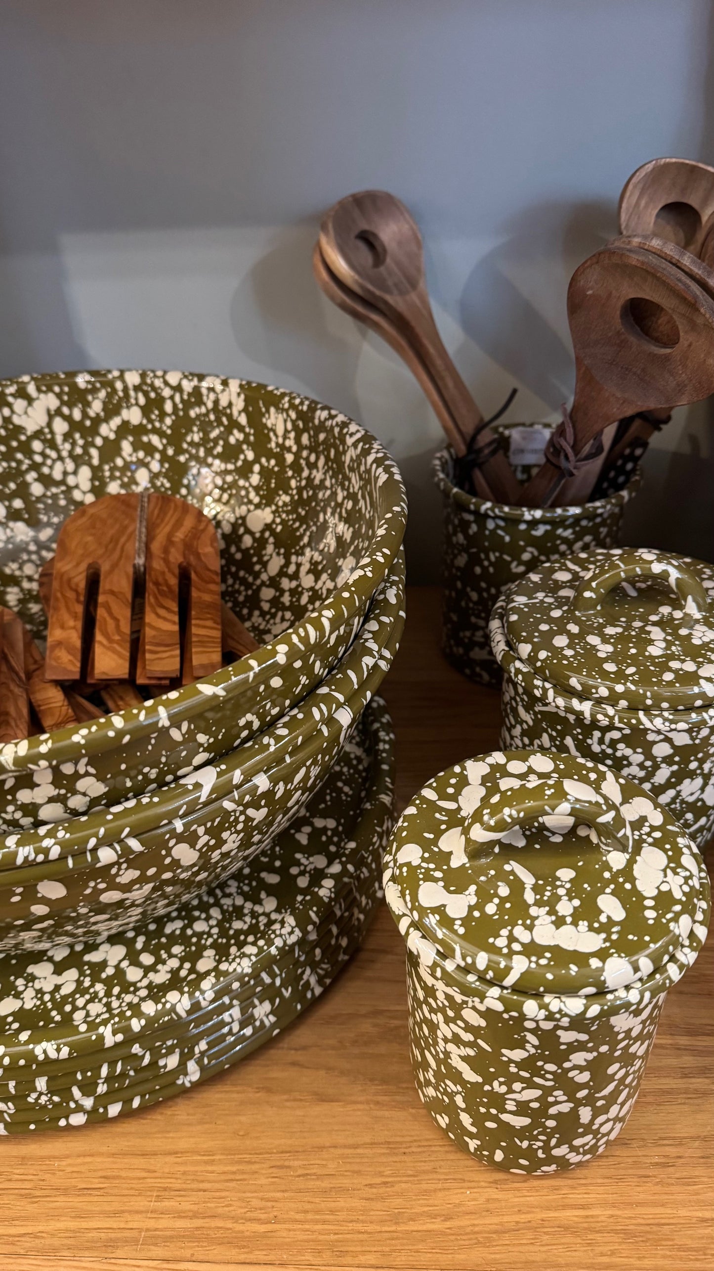 Olive Splatter Enamel Canister