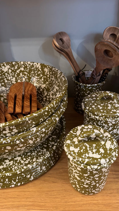 Olive Splatter Enamel Canister