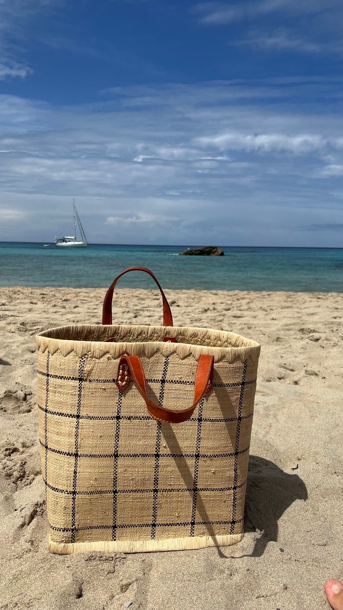 Raffia Checked Bag - Large