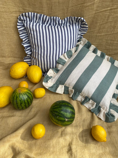 Amuse La Bouche Ruffle Cushion - Folkestone Blue Candy Stripe