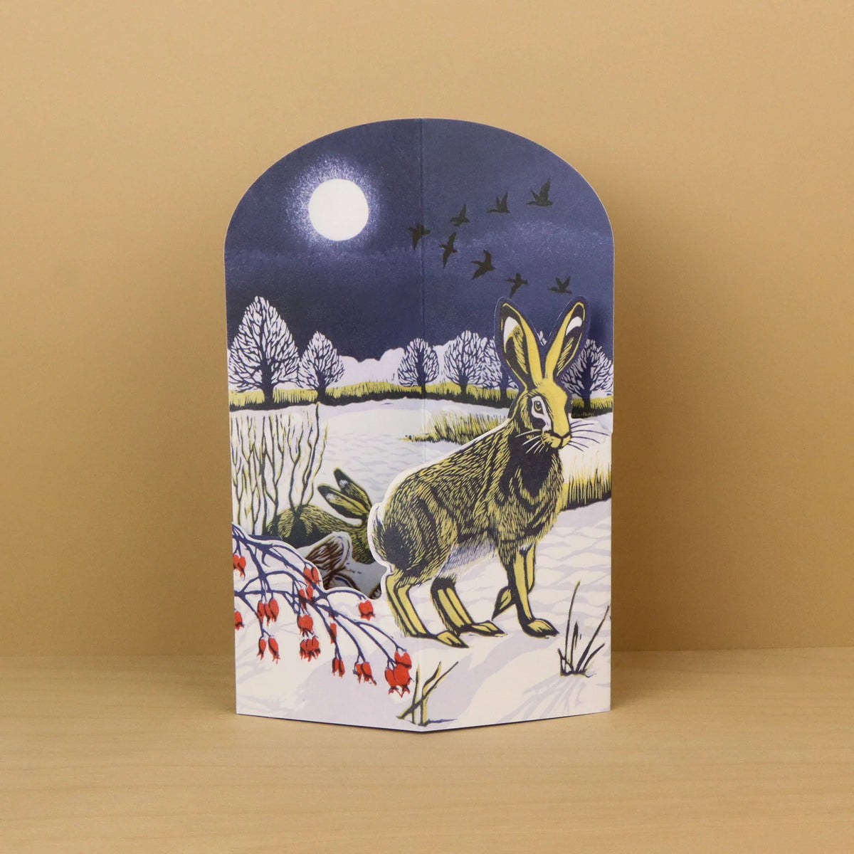 Winter Hares Die-Cut Greetings Card