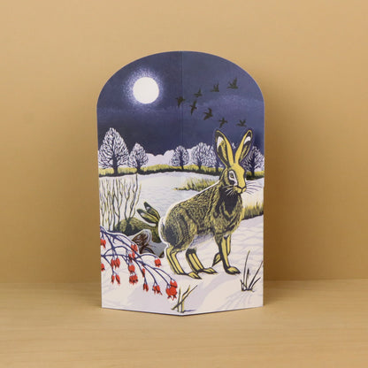 Winter Hares Die-Cut Greetings Card